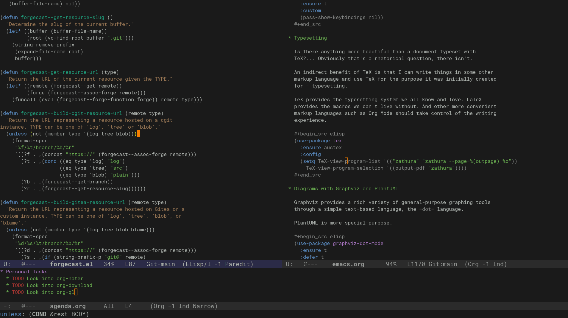 Programming in Elisp, writing in Org and managing an agenda