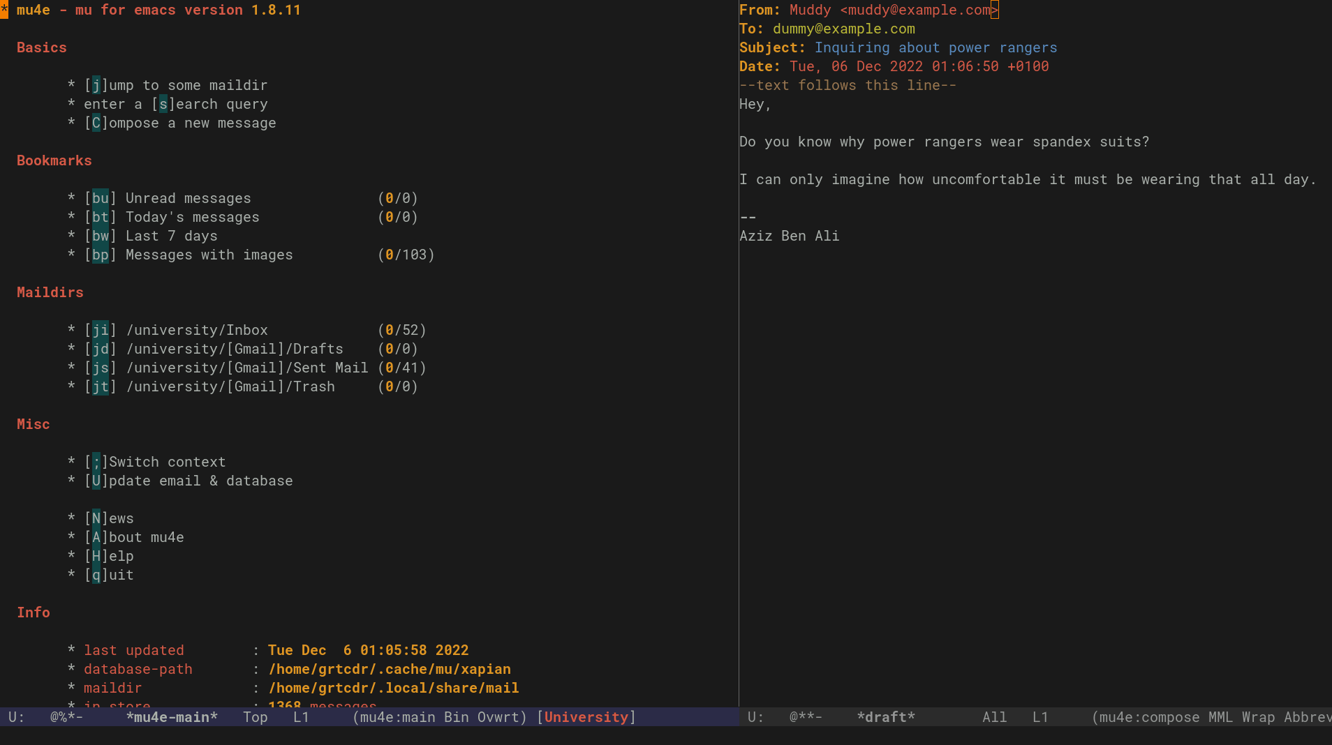 Composing email and the mu4e interface